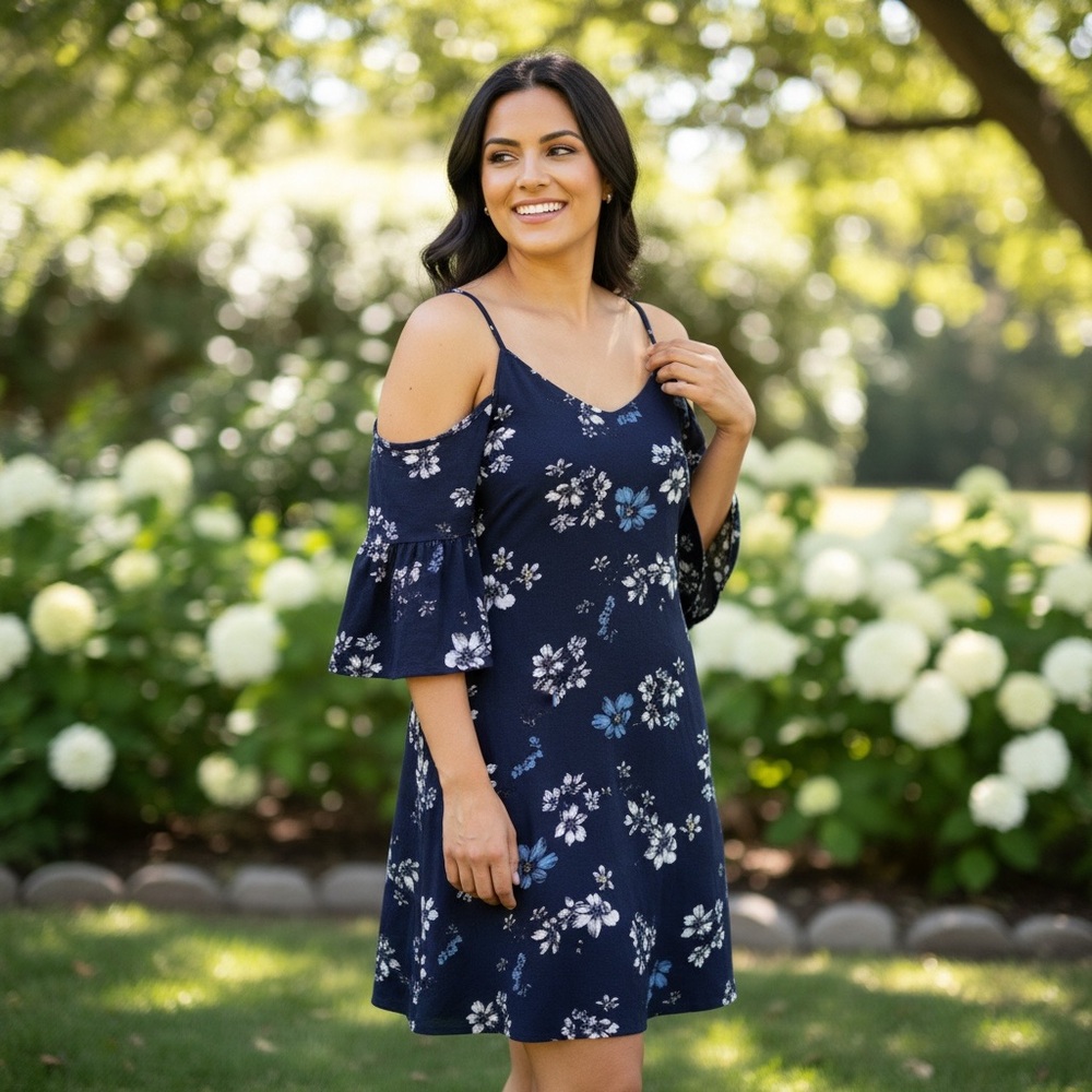 Jealous Tomato Blue Floral Cold Shoulder Blouse